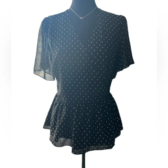 Madewell Tops - Madewell Medium  Flutter-Sleeve Peplum Wrap Top in Clipdot  Black